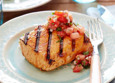 grilled salmon with honey glaze and tomato relish