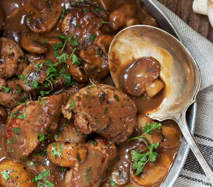 delicious pork tenderloin with mushrooms