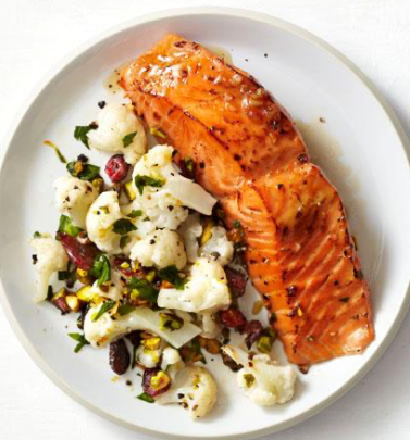 soy-maple salmon with cauliflower