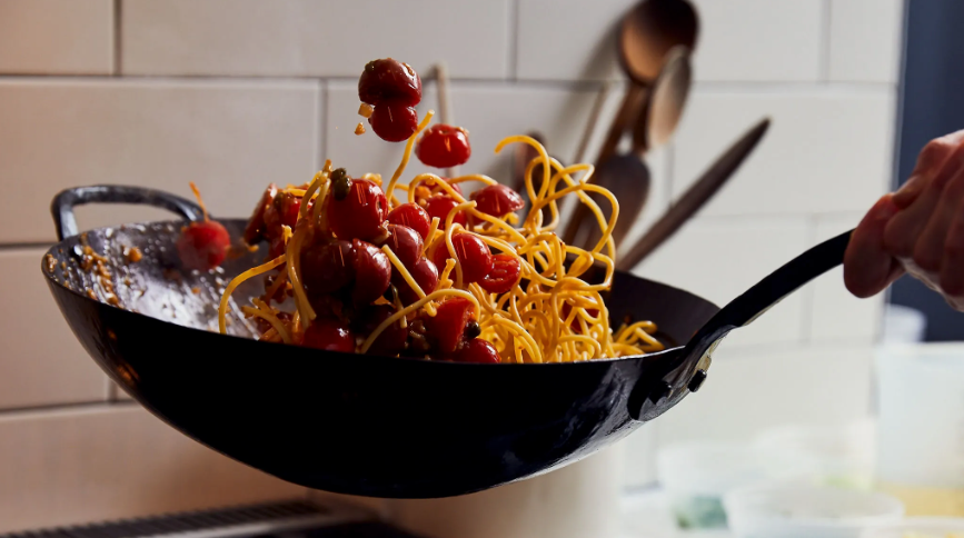 stir-fried spaghetti with shrimp