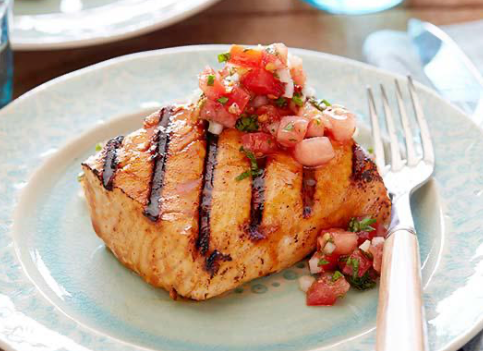 Grilled Salmon with Honey Glaze and Tomato Relish