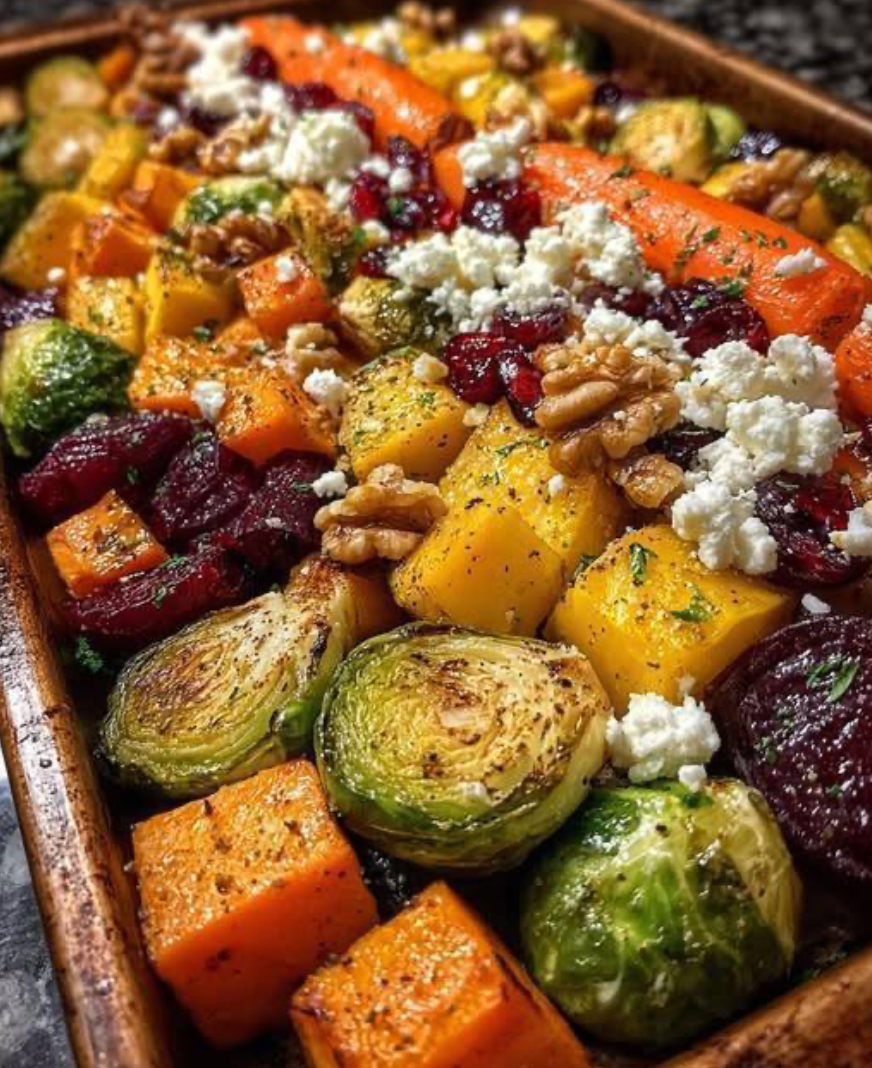 Roasted Veggie Sheet Pan  with Feta & Cranberries